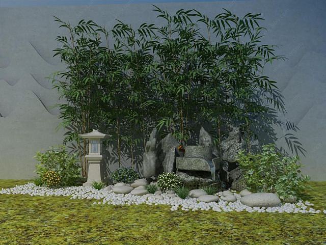 假山竹子组合3D模型