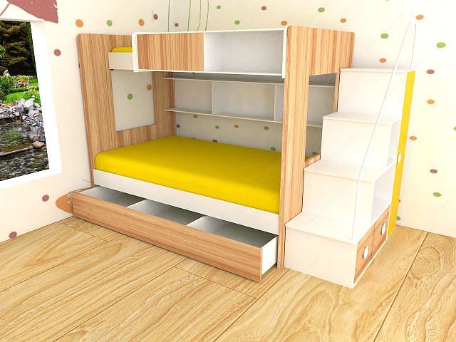 多功能儿童床双层床3D模型
