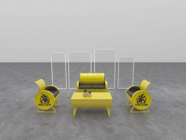 油桶桌椅组合3D模型