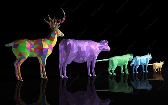彩色多边形动物3D模型