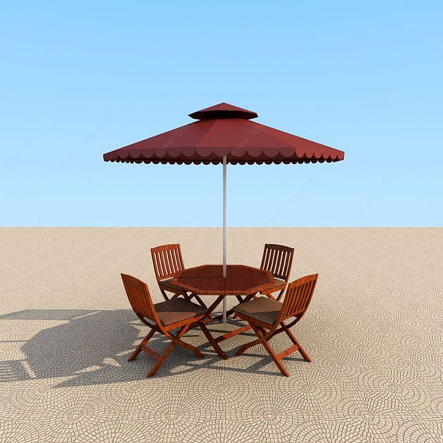 室外休闲桌椅遮阳伞3D模型
