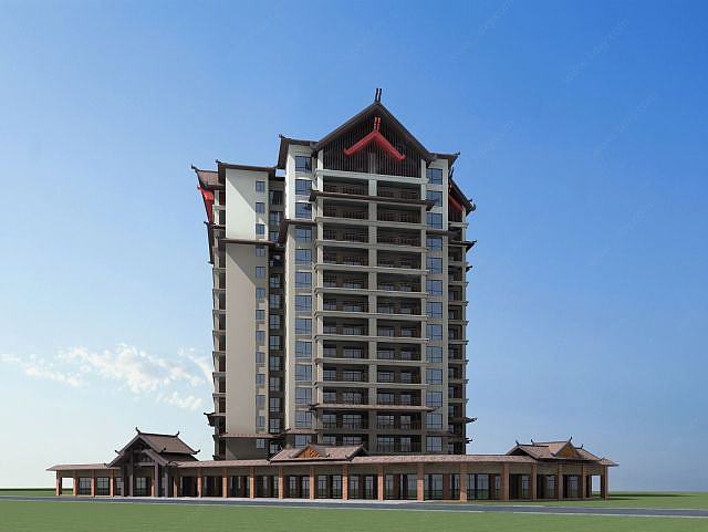 傣族风格高层建筑3D模型