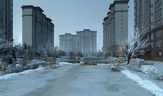 小区雪景透视3D模型
