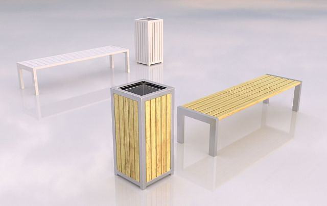 垃圾箱与凳子3D模型