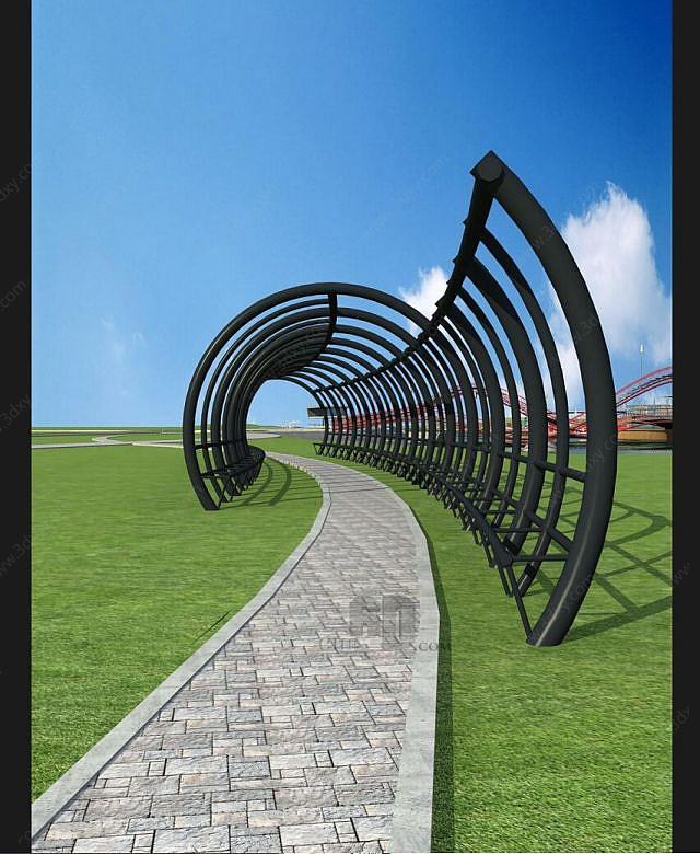 公园圆拱拱形廊道3D模型