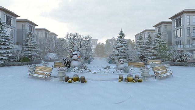 雪景别墅3D模型
