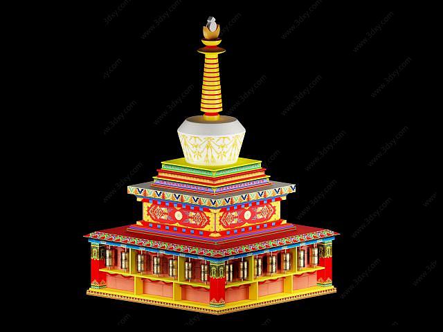 西藏白塔，舍利塔，转经筒3D模型