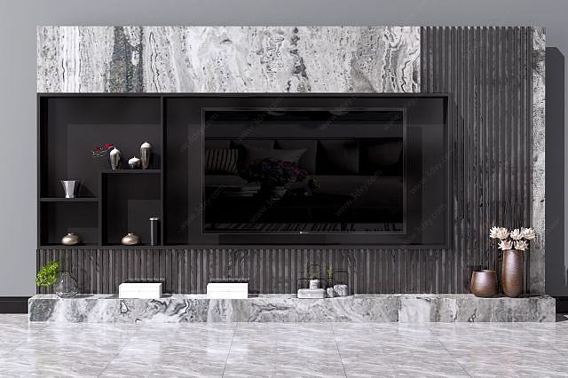 现代北欧电视背景墙电视柜3D模型