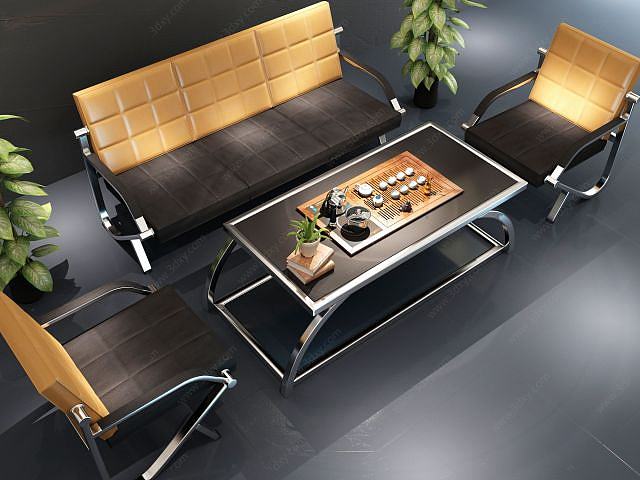 现代办公沙发茶具组合模型3D模型