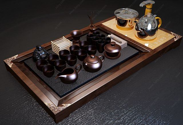 现代茶具组合3D模型