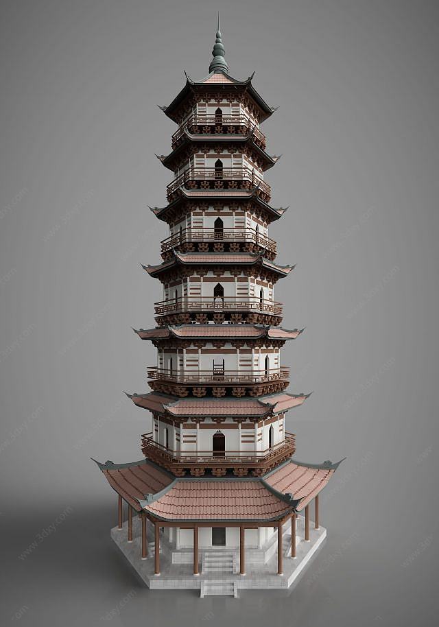 中国古建筑古建塔楼3D模型