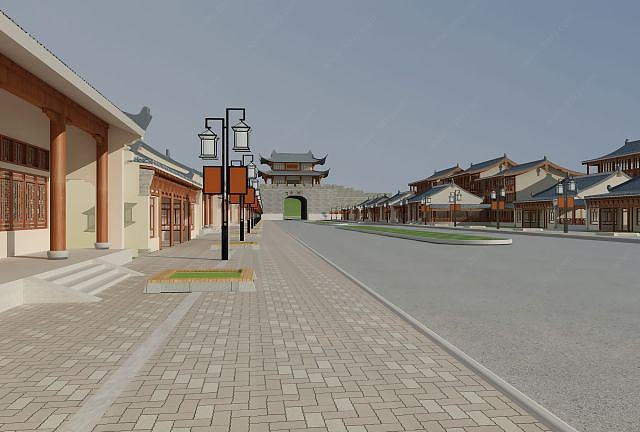 古建筑街道场景3D模型