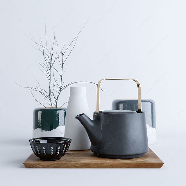 现代北欧茶壶摆件组合3D模型