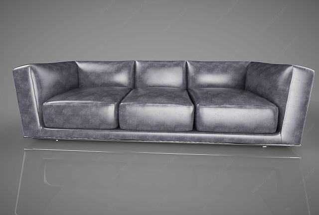 现代三人皮革沙发3D模型