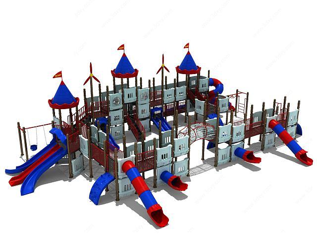 大型城堡滑梯儿童游乐设施3D模型
