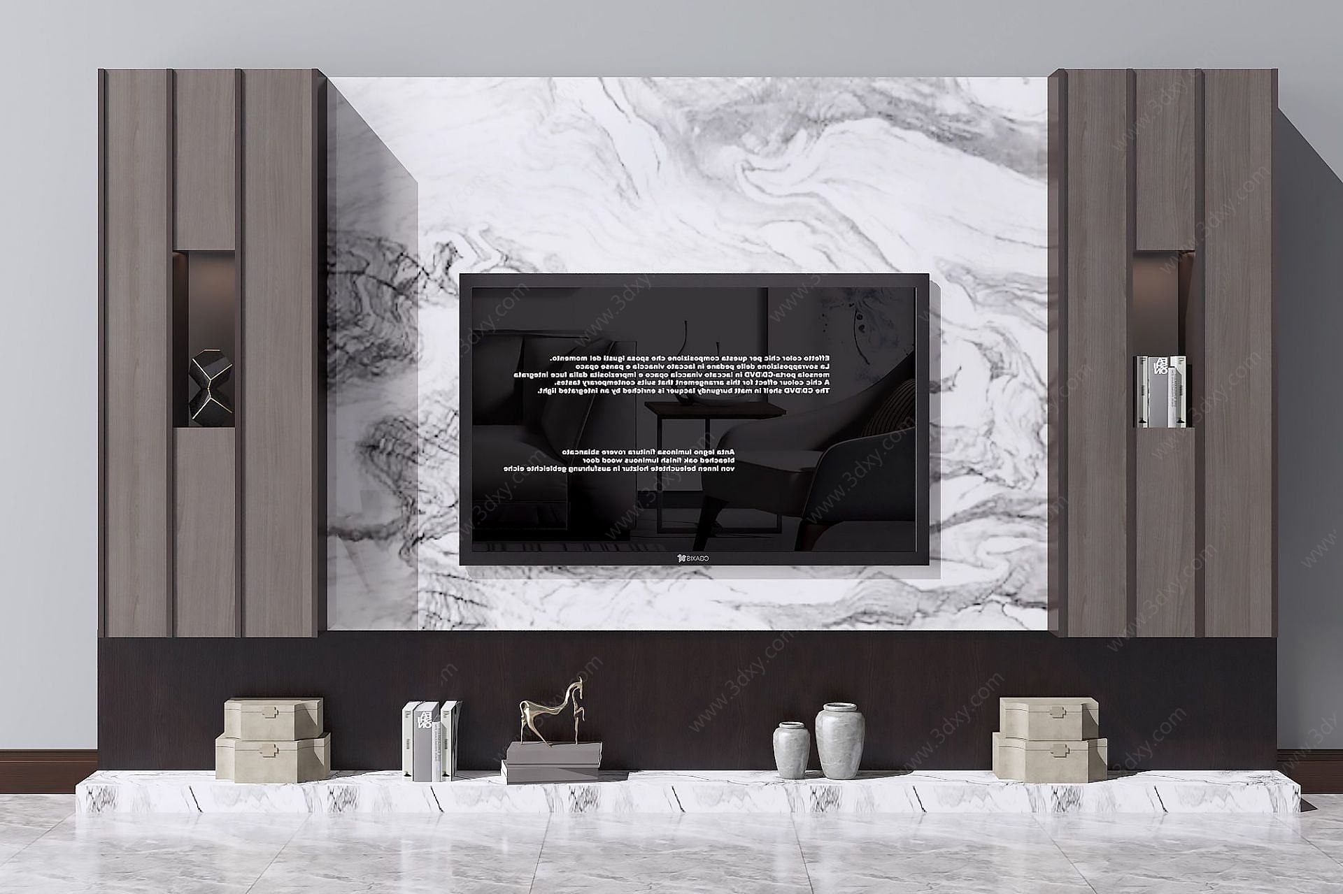 新中式电视柜电视背景墙3D模型