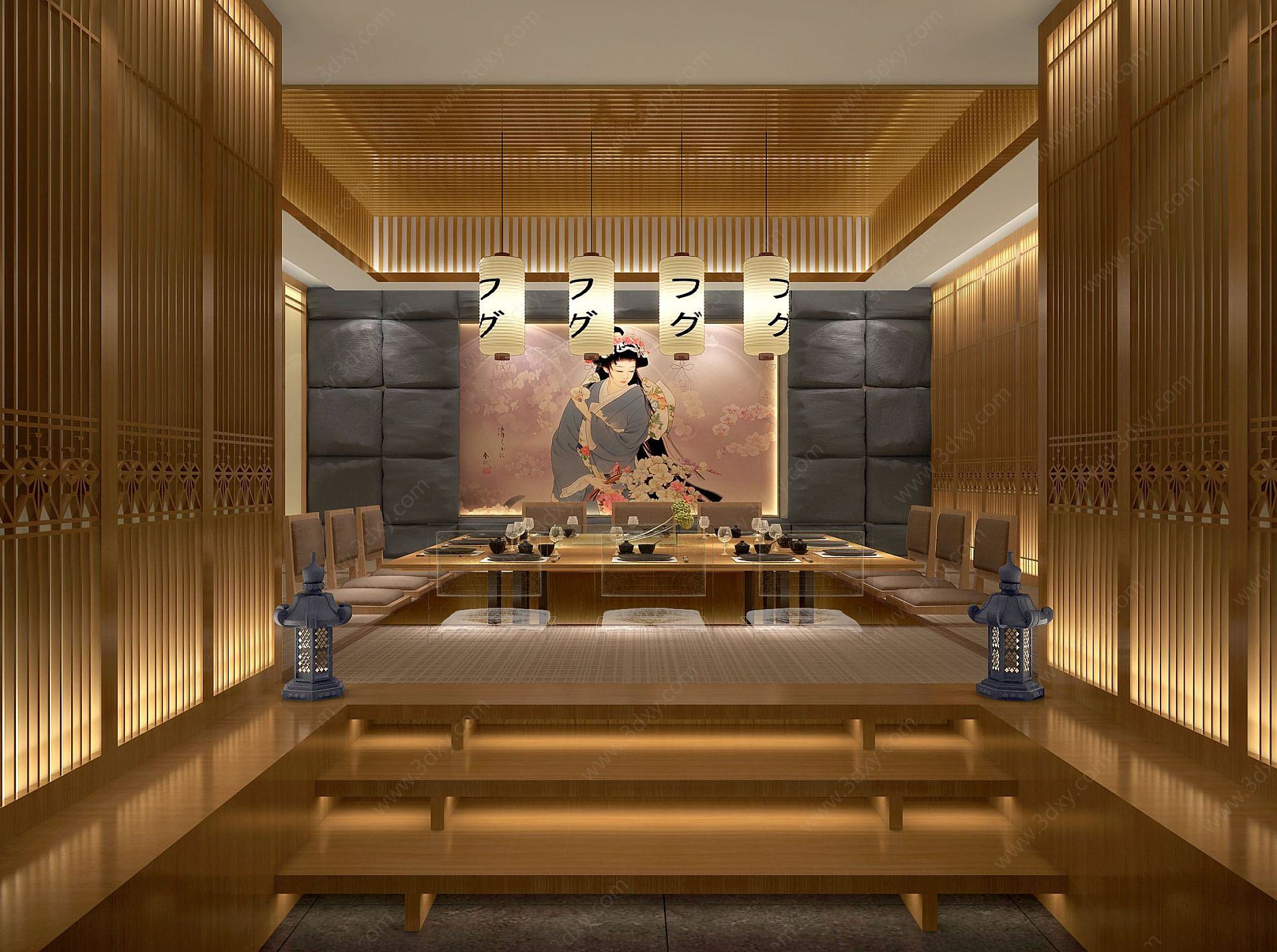 日式风格餐厅包间3D模型