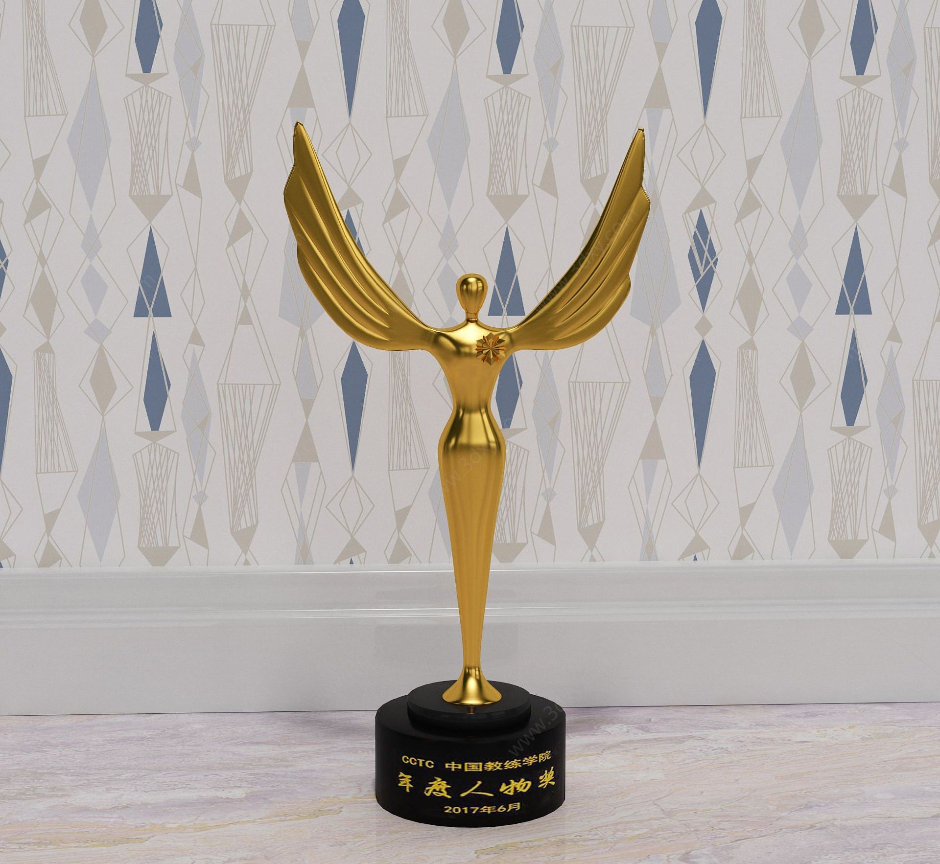 金属雕塑天使人物奖杯3D模型