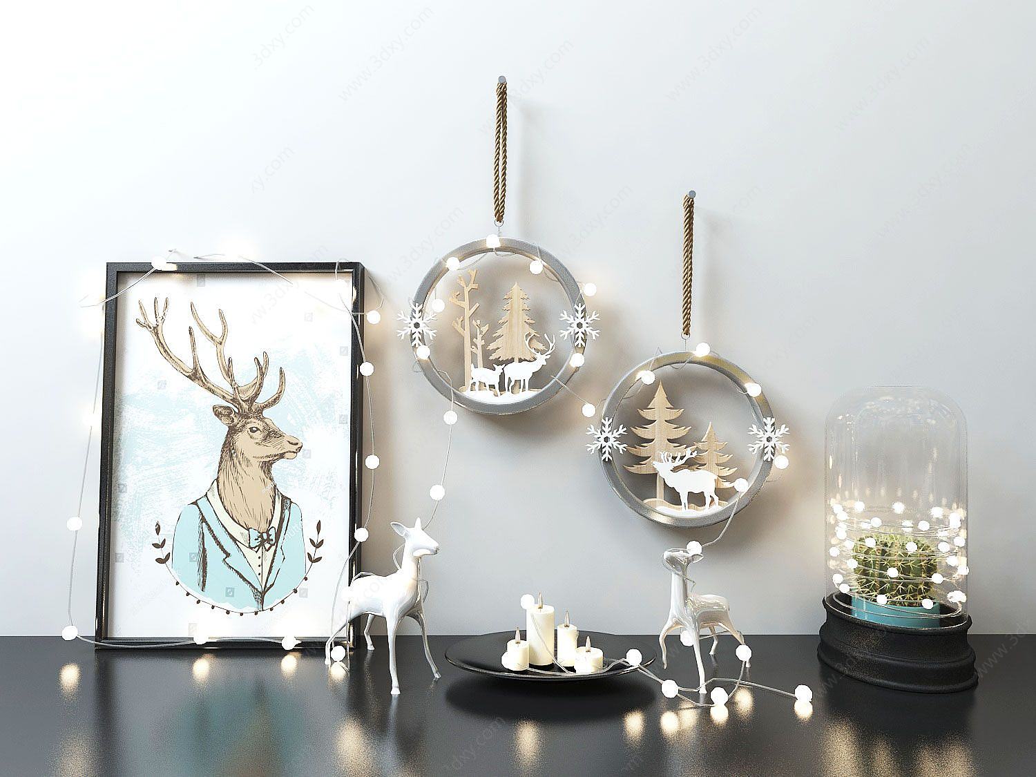 麋鹿圣诞鹿装蜡烛饰灯墙饰3D模型