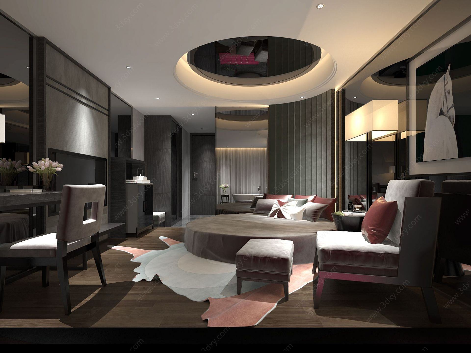 现代风格的酒店情侣间3D模型