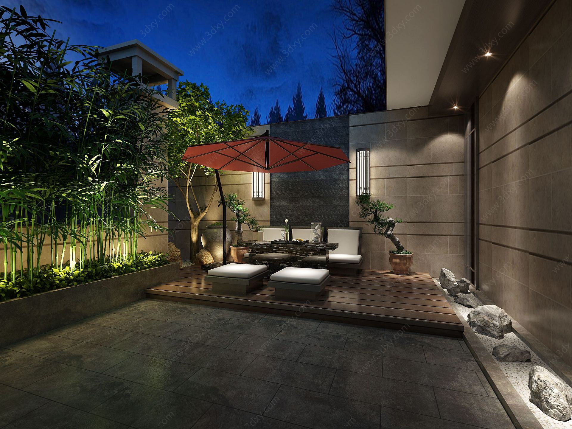 别墅户外绿植庭院茶室3D模型