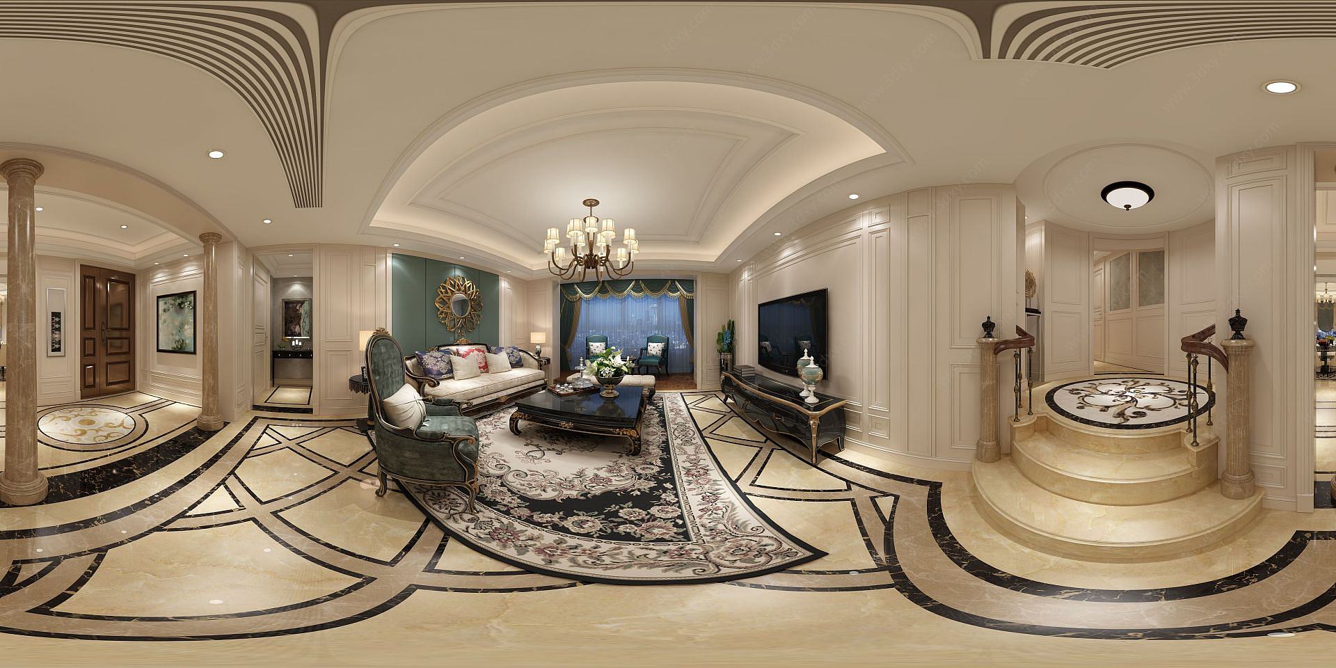 欧式风格客厅3D模型