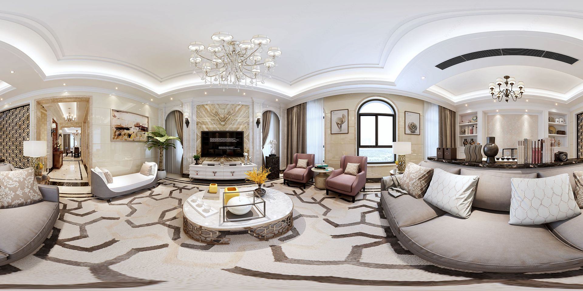 古典沙发组合客厅3D模型