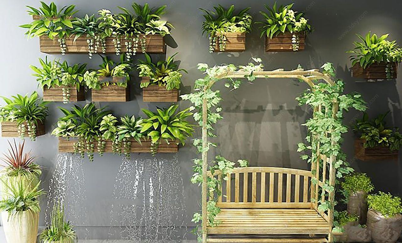 户外盆栽植物秋千组合3D模型