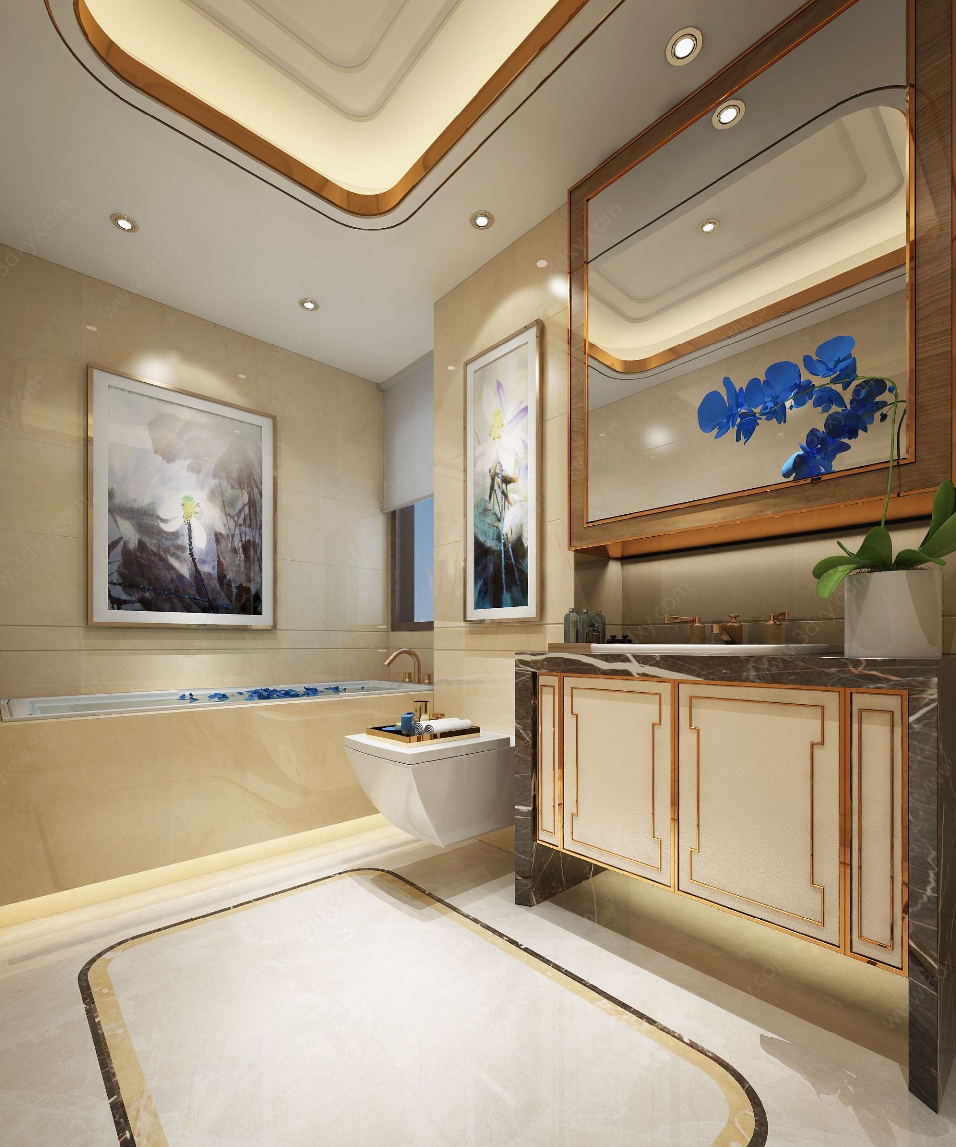 中式简约洗手间3D模型