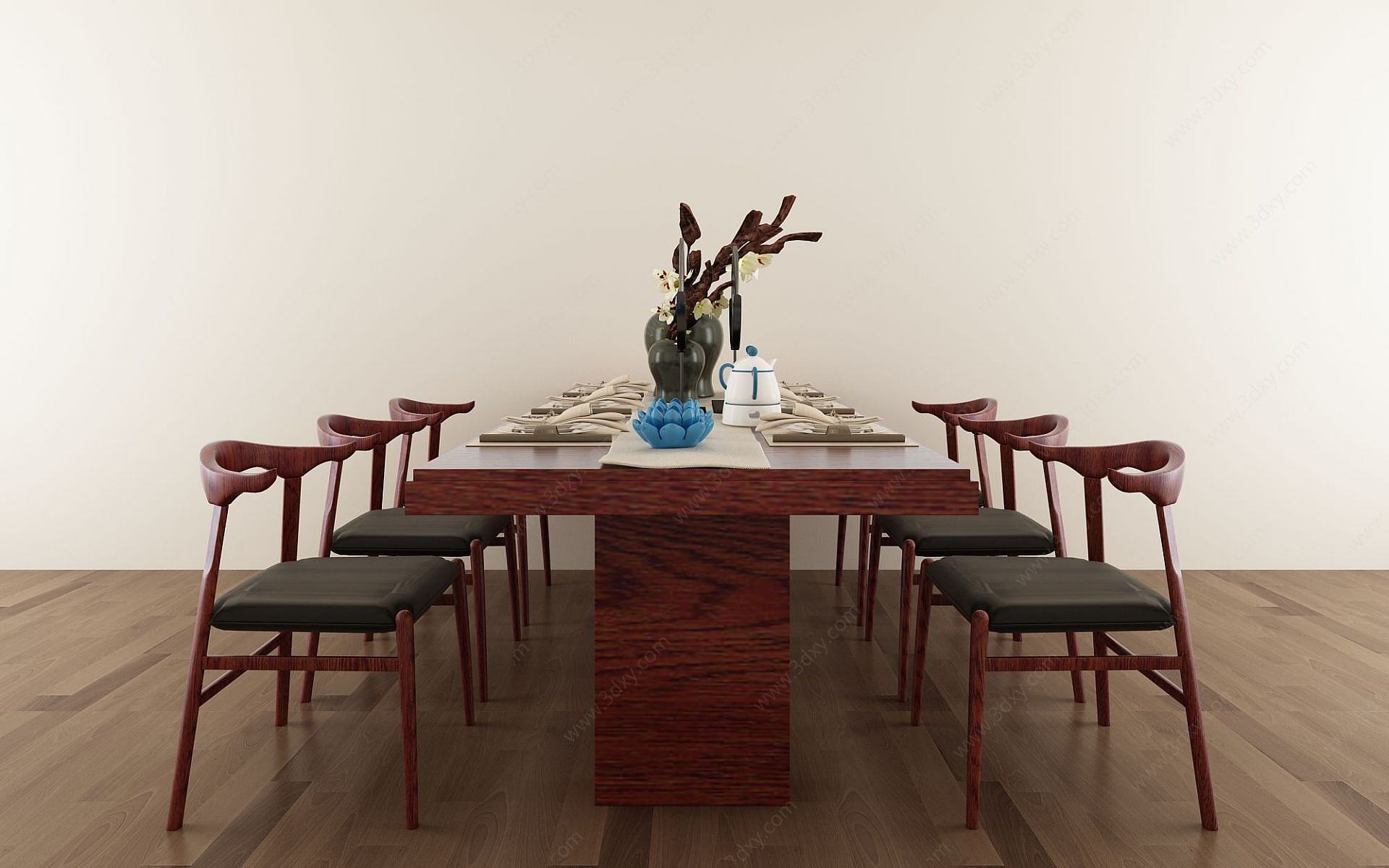 现代中式餐桌椅组合3D模型