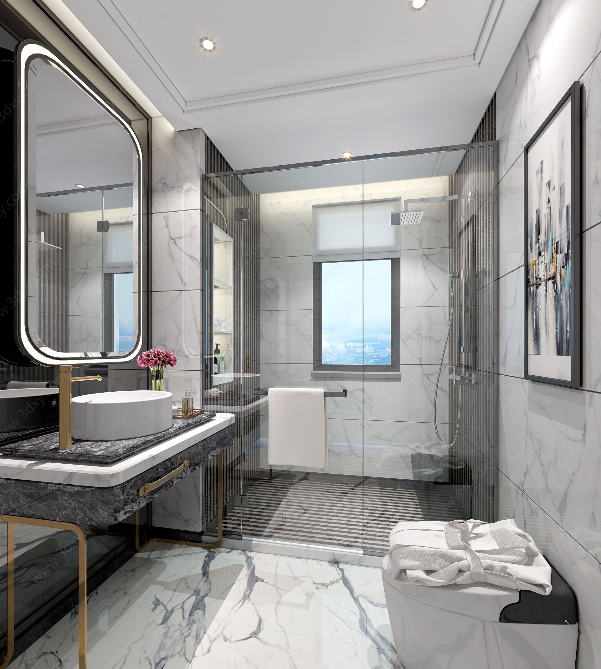 现代卫生间洗浴室3D模型