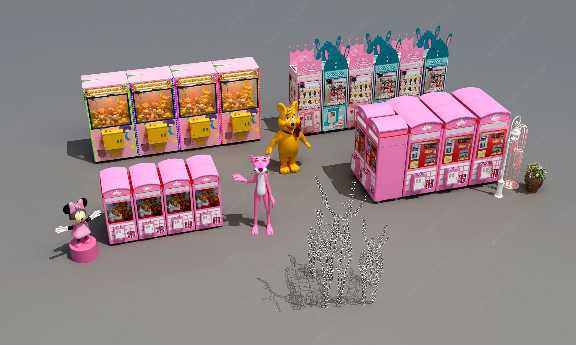 现代游戏厅粉红抓娃娃机3D模型