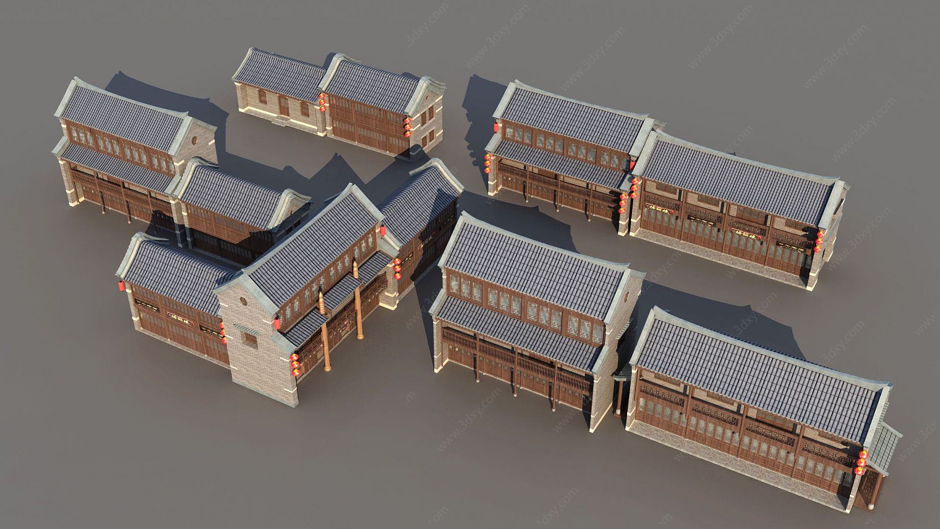 古城古建筑排房3D模型