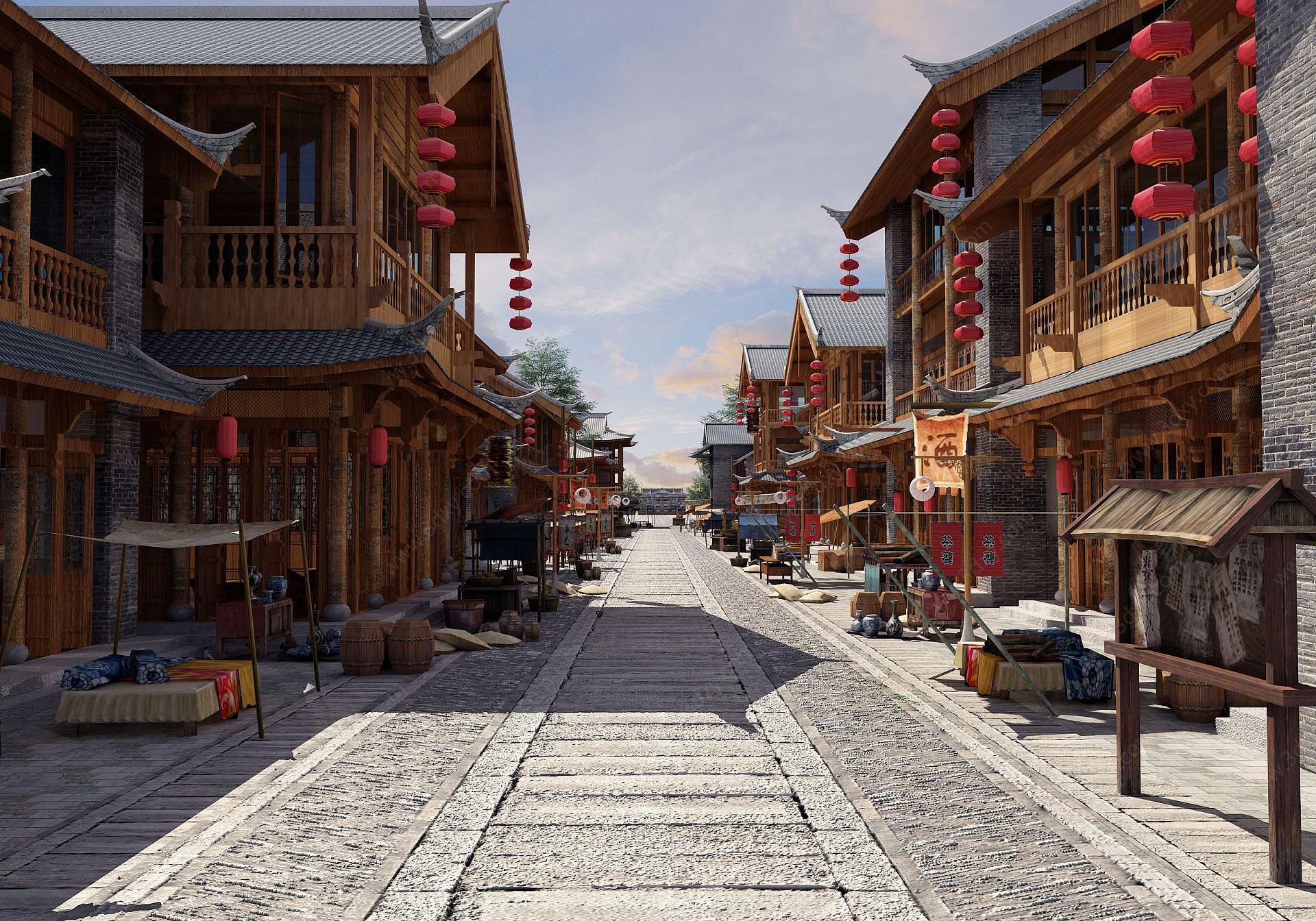 古建筑步行街特色小吃街3D模型