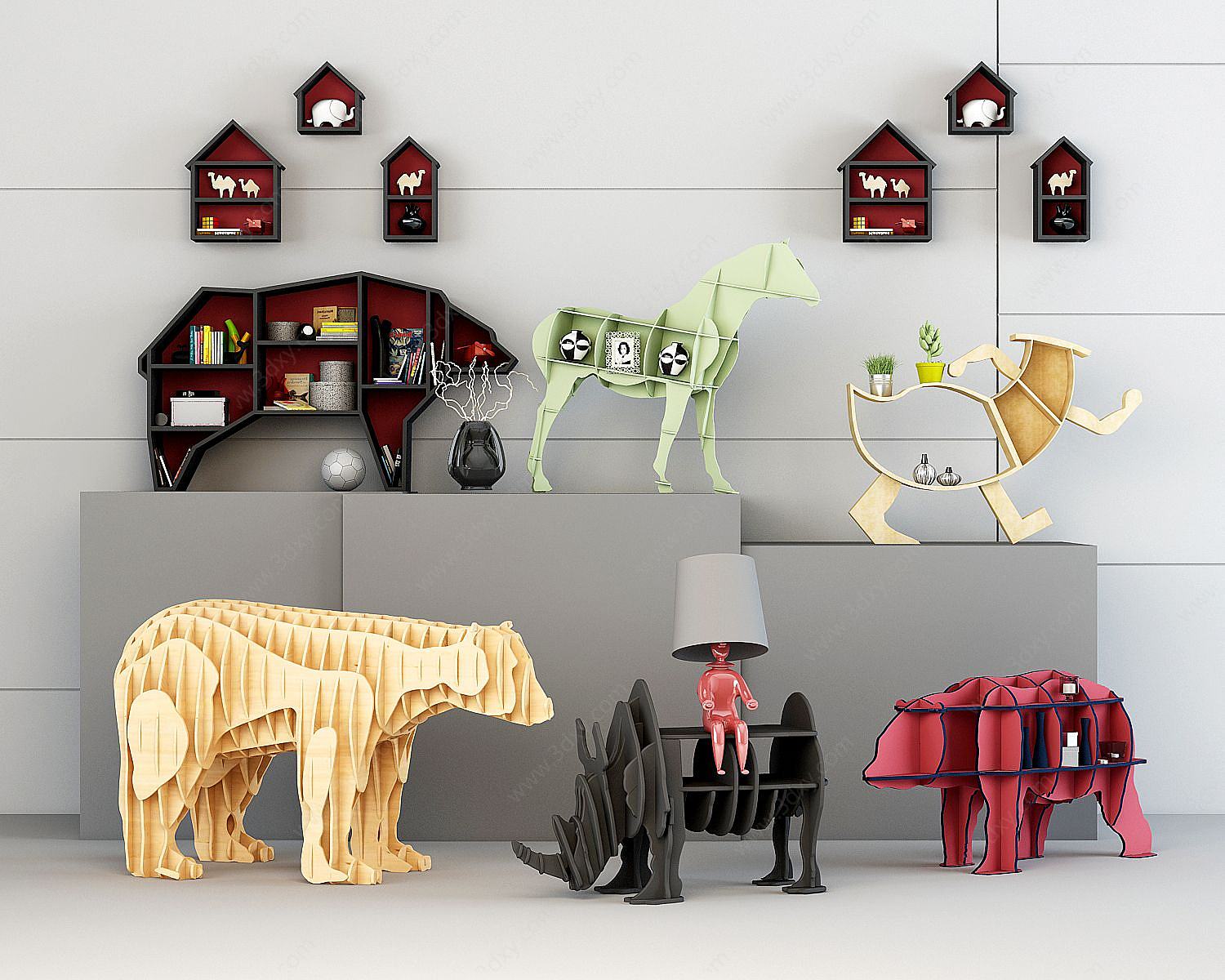 动物几何装饰柜3D模型