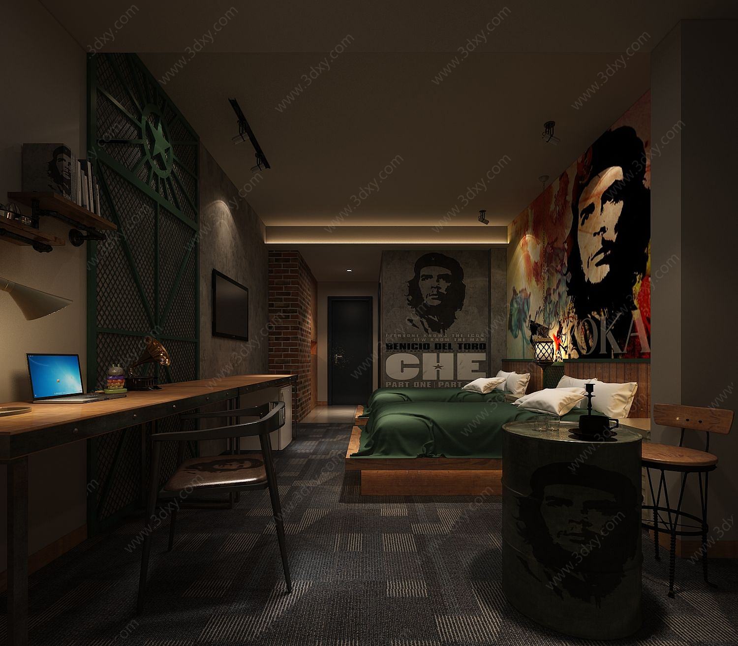 代表性人物壁画主题卧室3D模型