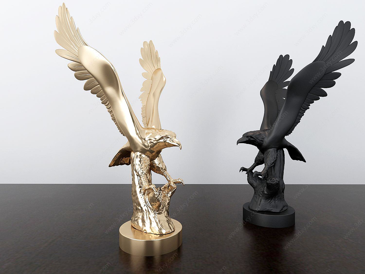 黑色金色老鹰摆件组合3D模型