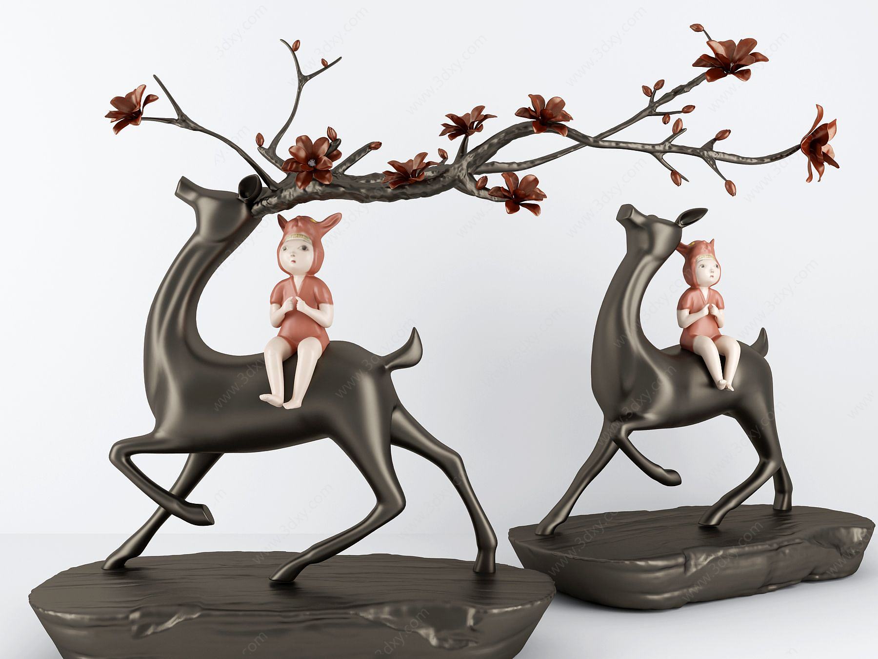 新中式梅花与鹿装饰摆件3D模型