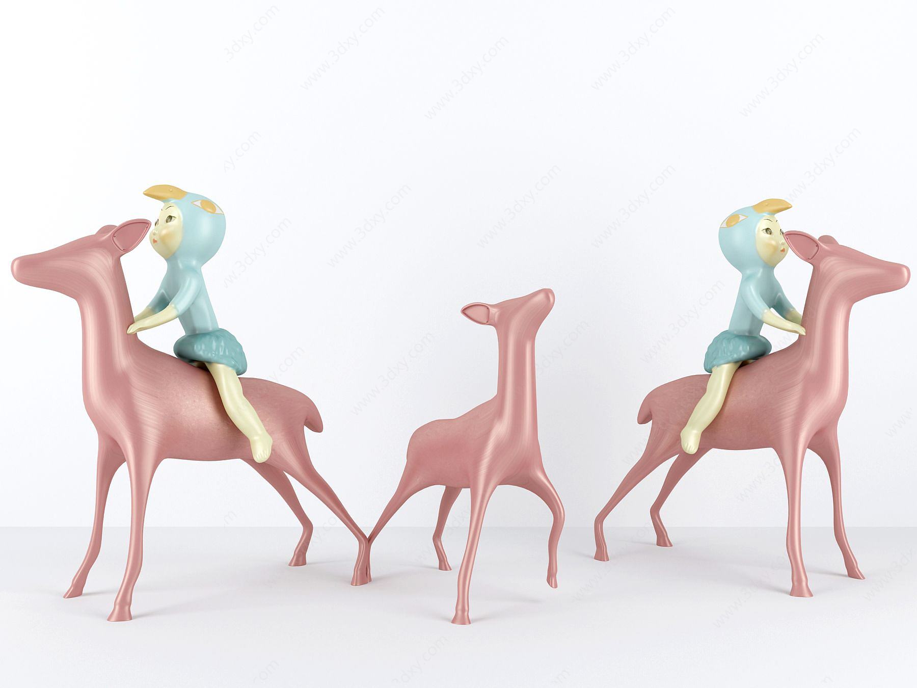 娃娃与小鹿装饰摆件3D模型