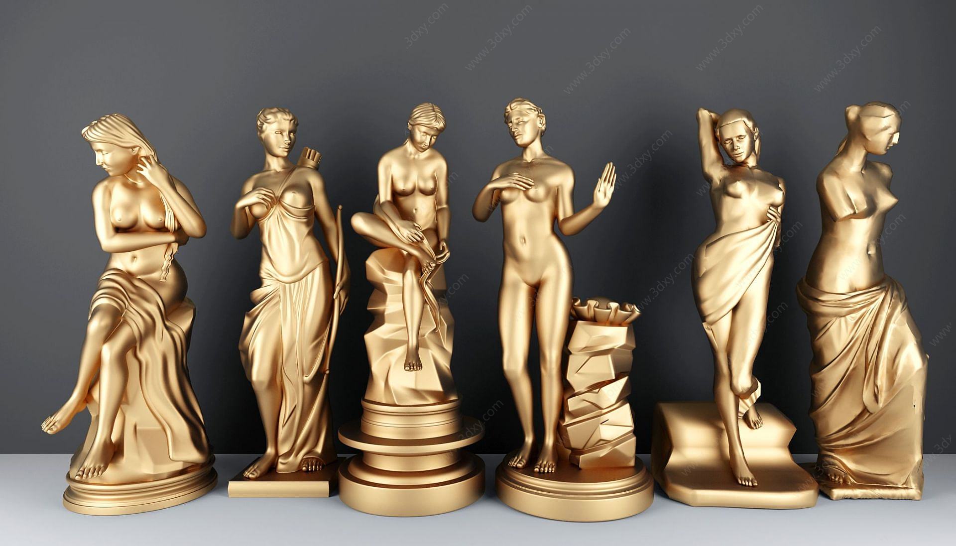 女人金属雕塑组合3D模型