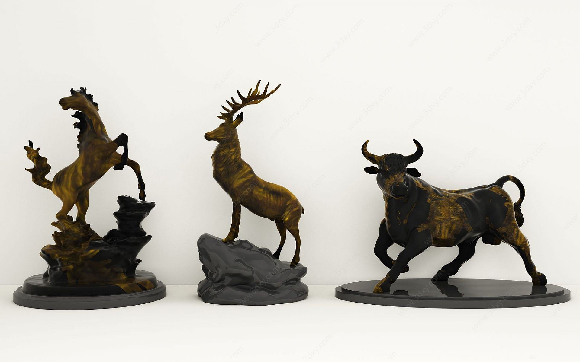马鹿羊牛雕塑摆件陈设品3D模型
