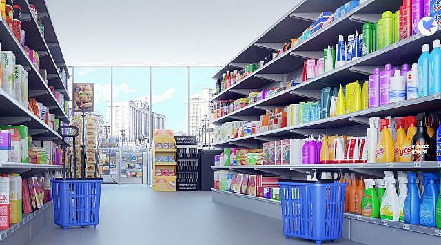 现代超市货架展厅架3D模型