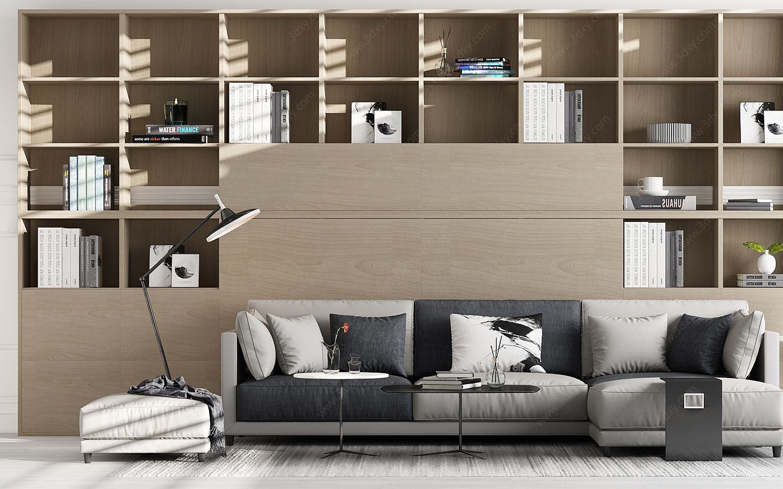 现代沙发茶几书柜组合3D模型