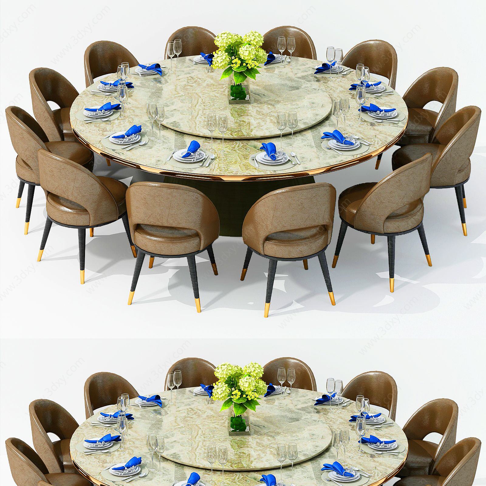 现代风格大餐桌组合3D模型