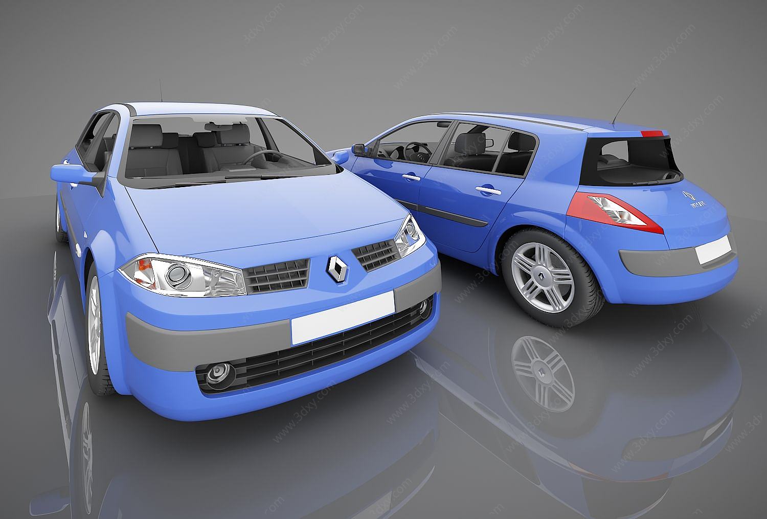 蓝色雷诺轿车3D模型