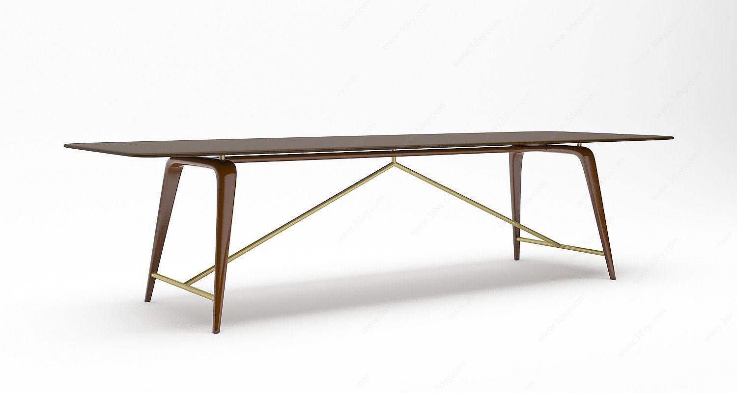 实木长方桌3D模型