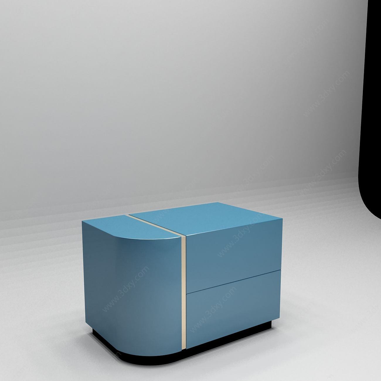 蓝色实木床头柜3D模型