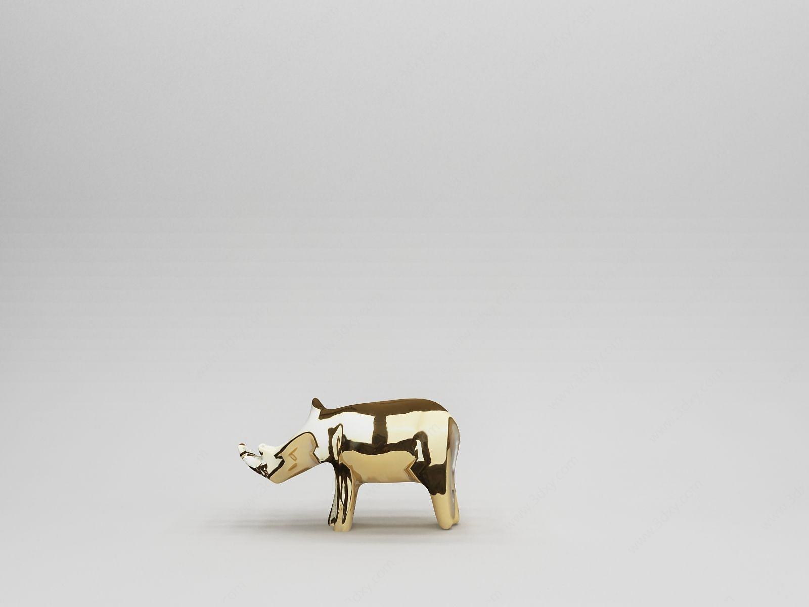 金属犀牛摆件3D模型