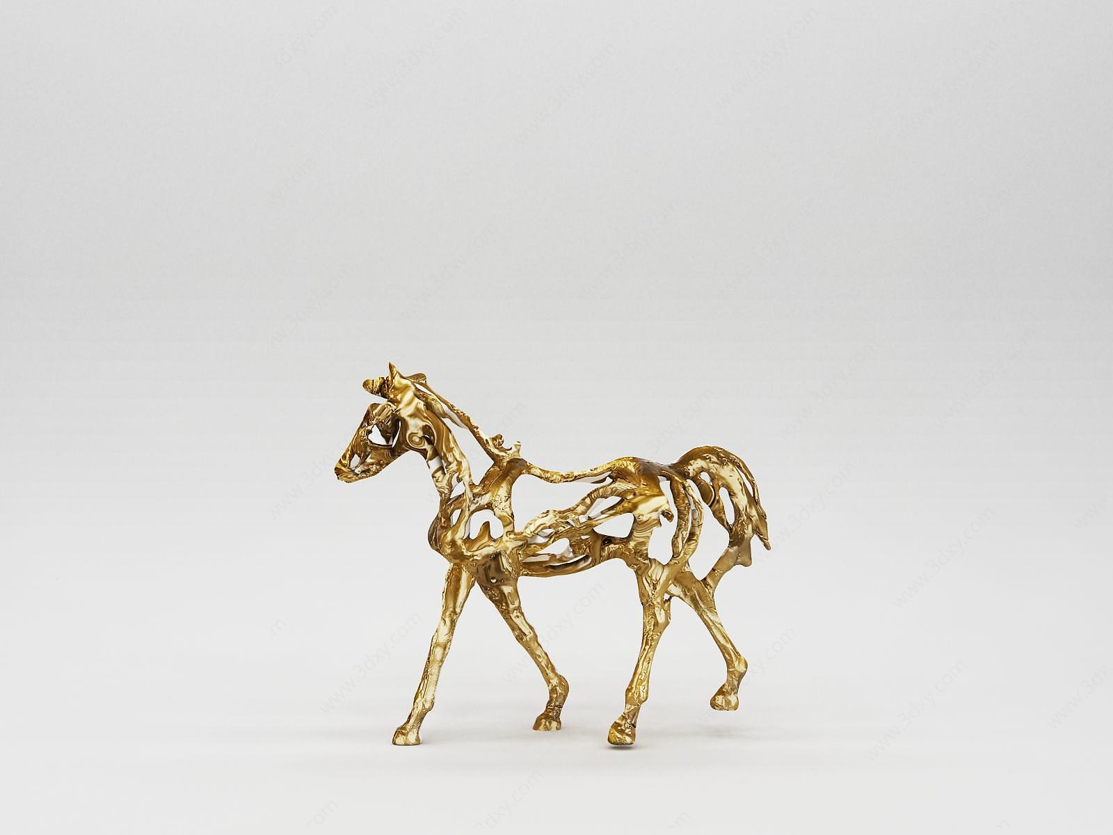 金属动物马摆件3D模型