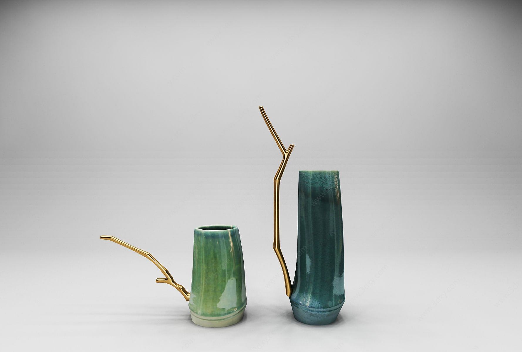 创意竹节陶瓷花瓶摆件3D模型